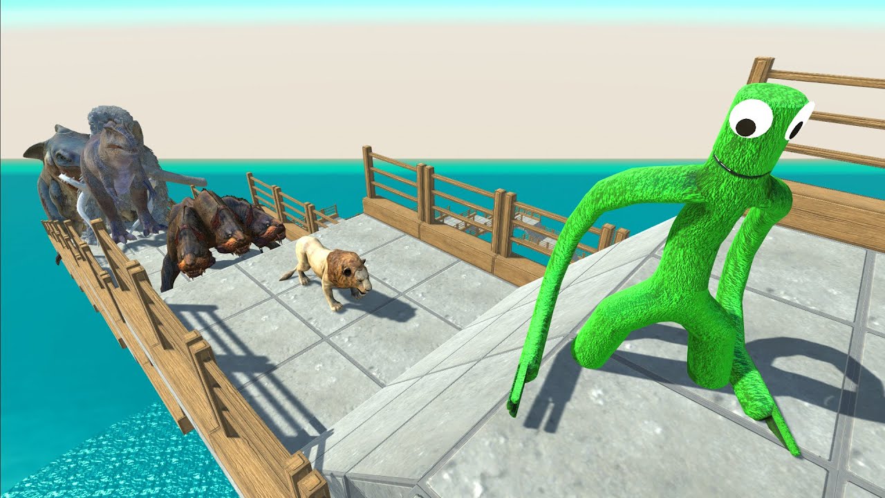 Rainbow Friends Green vs Animals and Dinosaurs Death Fall - ARBS
