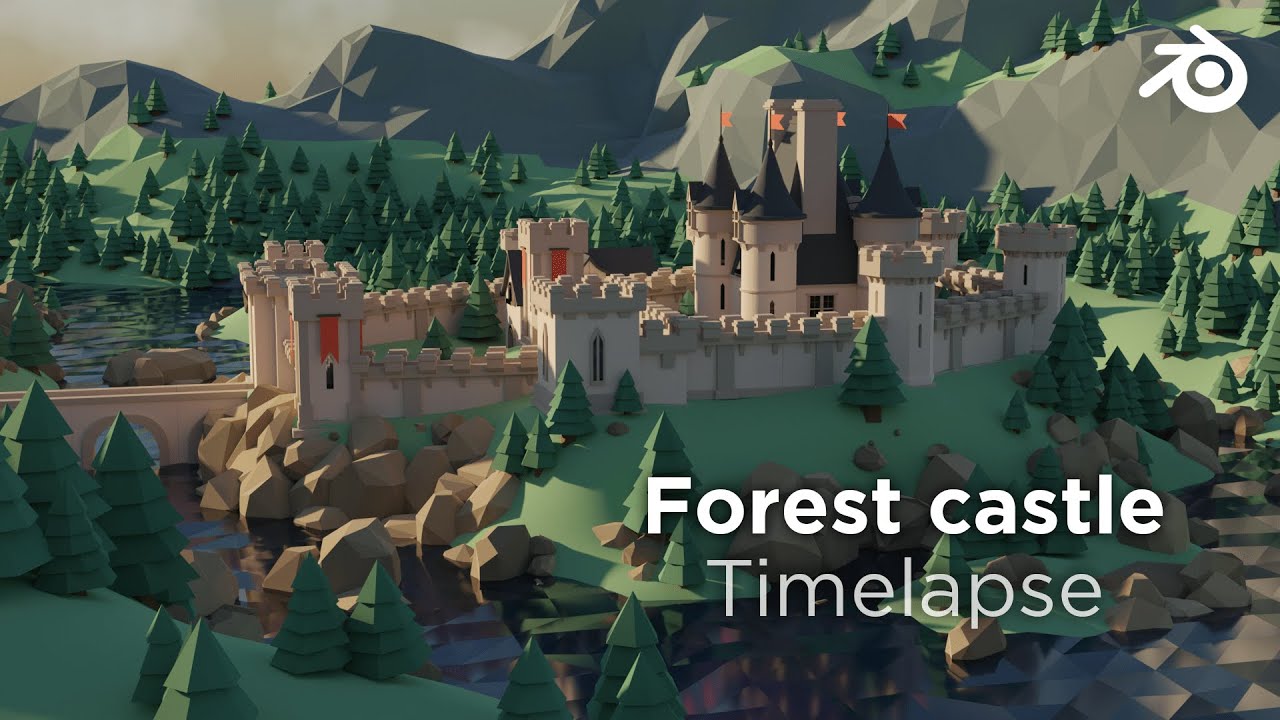 Timelapse - Low poly Forest castle on blender