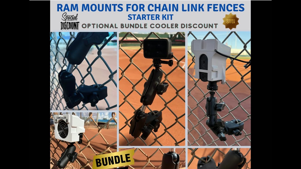 RAM Mounts Rugged Chain-Link Fence Camera Mount Kit for GoPro and Sports Cameras at sporting events.
