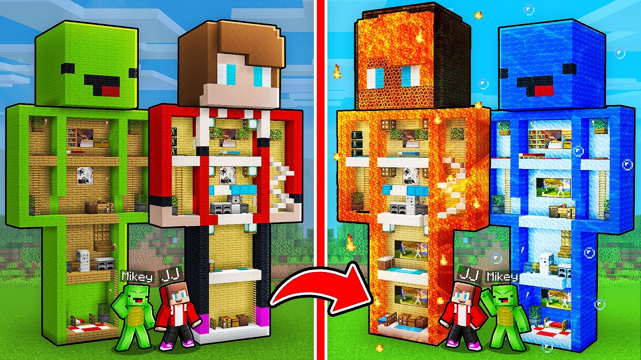 JJ and Mikey: ELEMENTAL STATUE EVOLUTION in Minecraft - Maizen