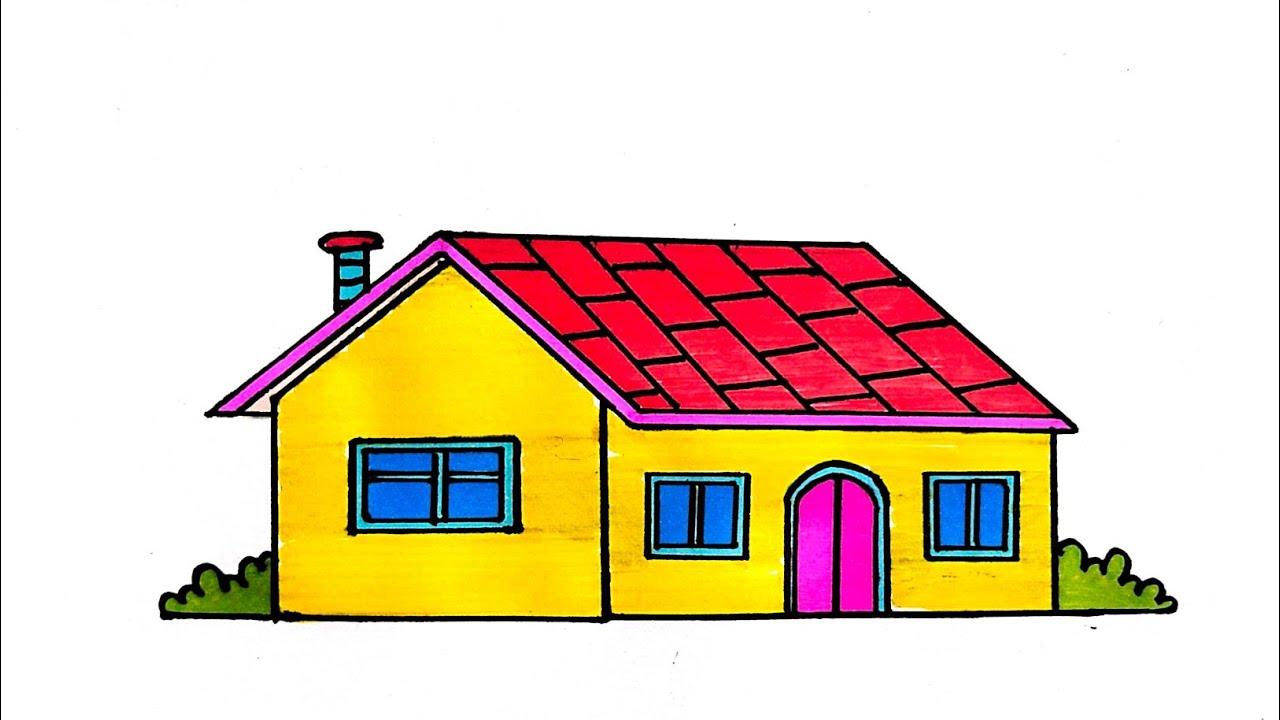 How to Draw Very Easy & Simple House Drawing | Ghar ka Chitra Kaise bnayn 