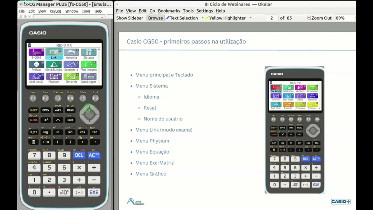WEBINAR 1 (Grupo 500 e 510) - Casio CG50 - primeiros passos na utilização