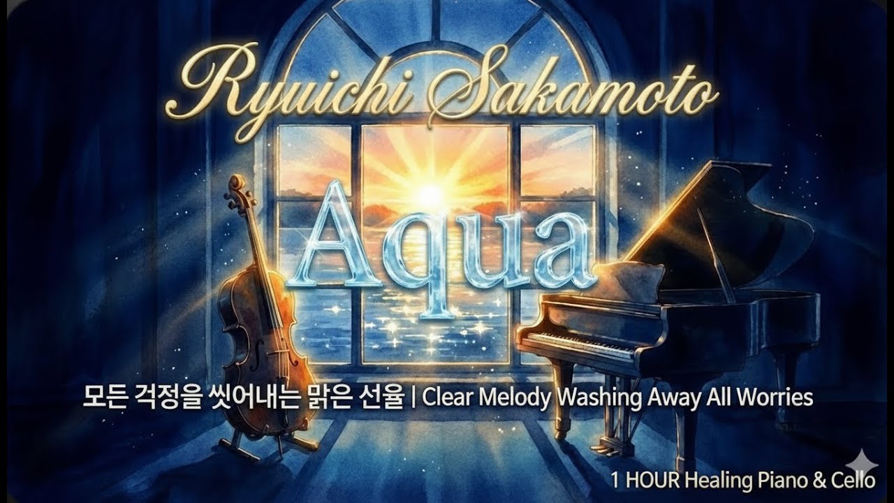 🎹 [1시간] 모든 걱정을 씻어내는 맑은 선율 🌿 류이치 사카모토 'Aqua' 첼로 & 피아노 | 마음 정화, 숙면, 명상 음악 | Ryuichi Sakamoto - Aqua