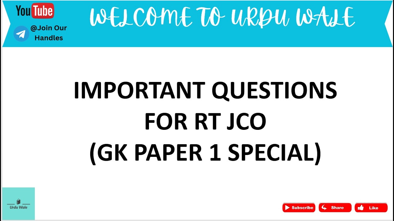 RT JCO Paper 1 GK Important Questions 2026 | Army RT JCO Exam Preparation