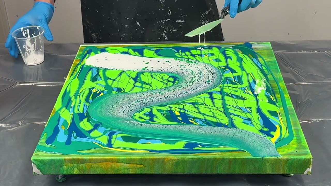Chaos Ribbon Green Swipe~Cell Activator~Acrylic Pouring~367