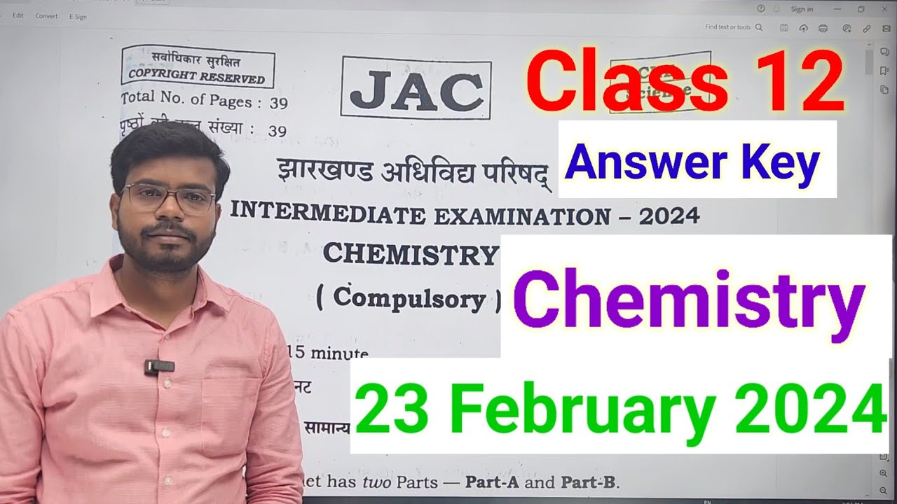23 February 2024 |Chemistry Answer Key class 12th jac board | answer key Chemistry class 12