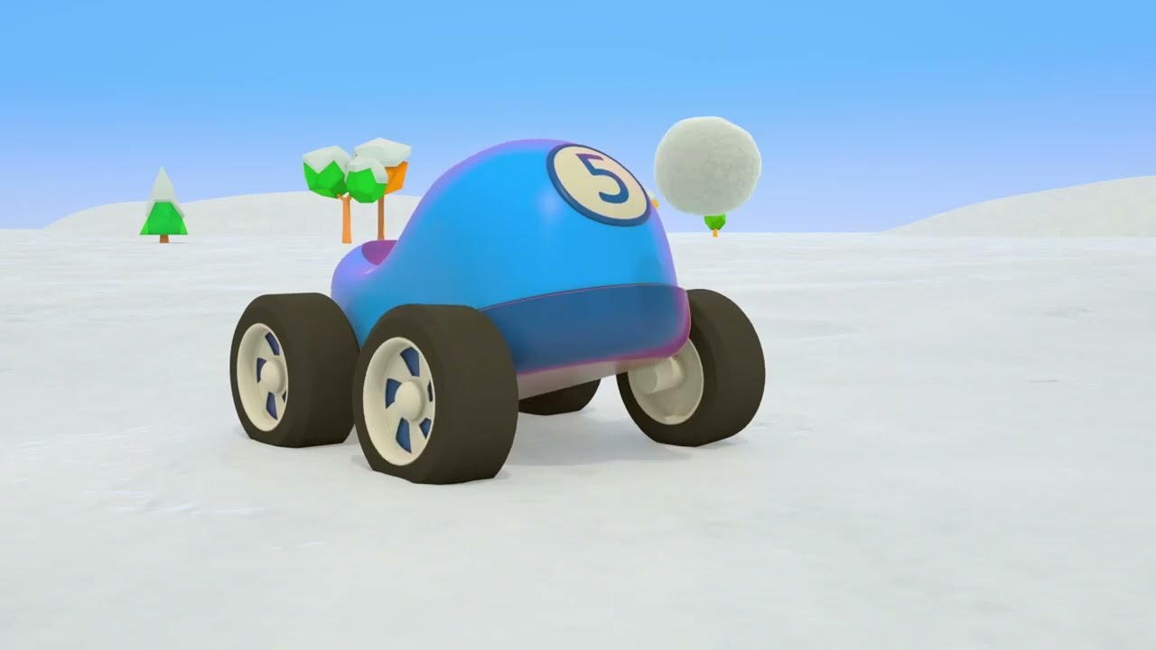 Small cars play winter games, build snow and ice castles with Helper Cars and trucks.