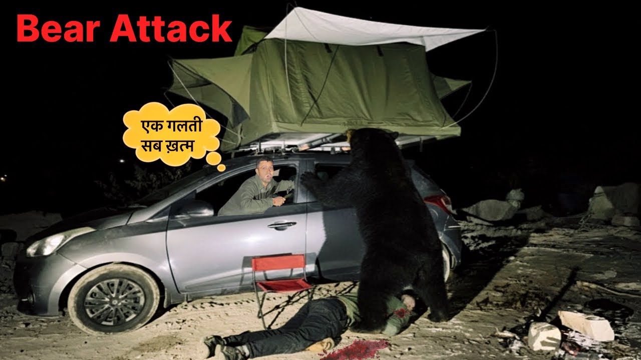 Bear Attack⚠️ Car Rooftop Tent Night Camping In Dangerous Forest Wild AnimalAttackJungleCampingVideo