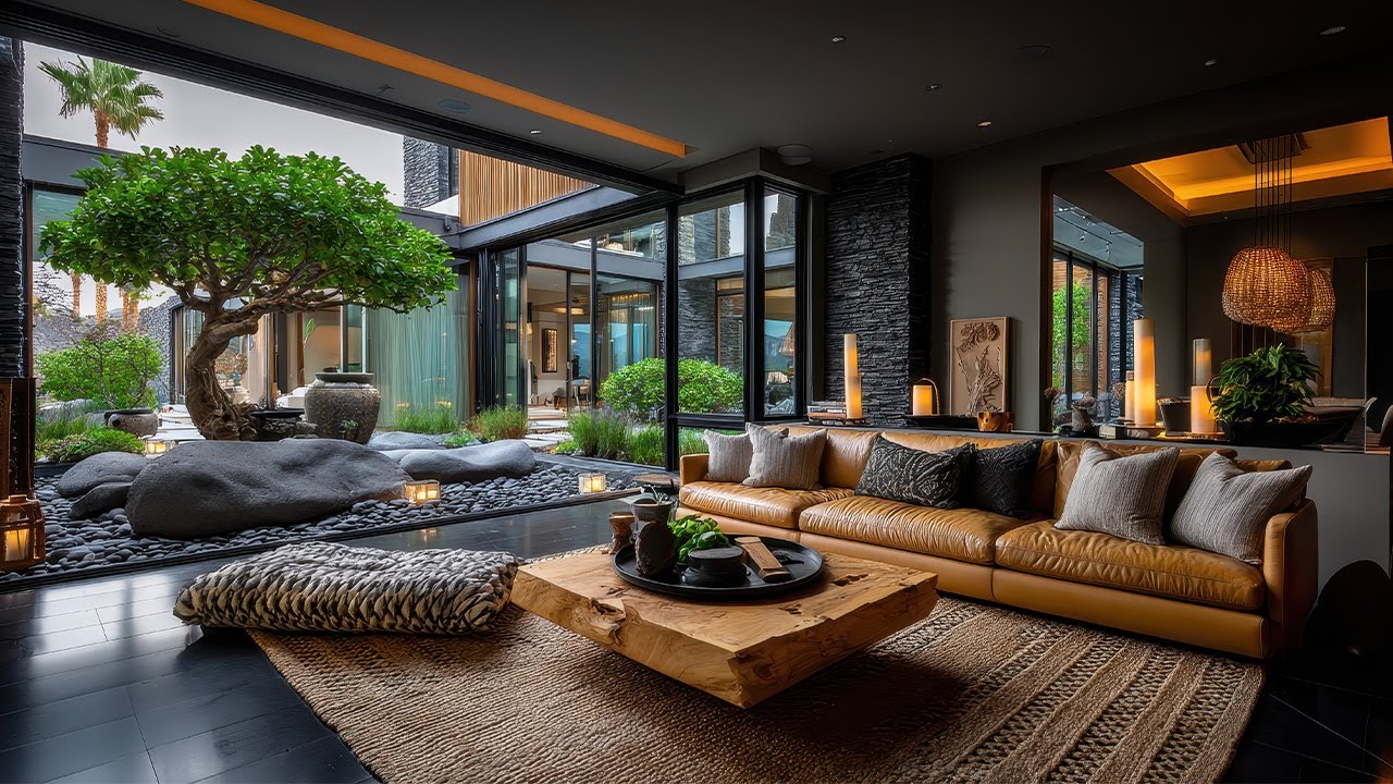Seamless Entertaining Livingroom with Indoor Garden Inspired by West Elm Furniture