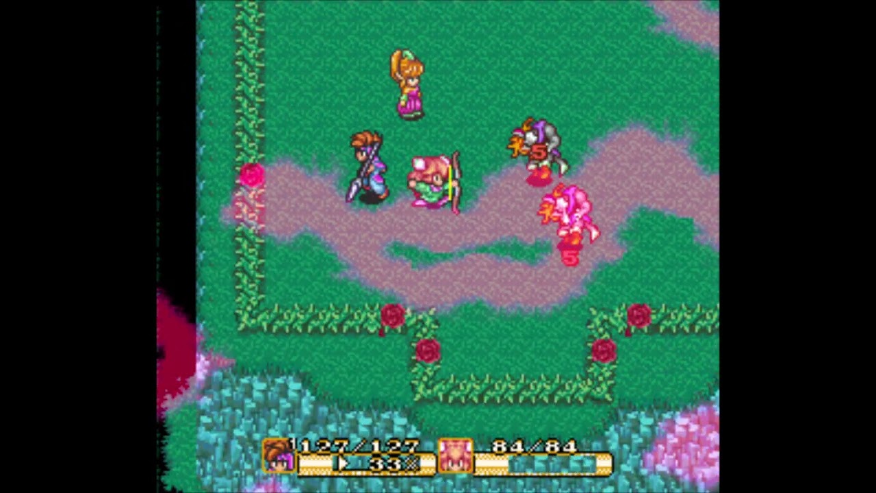Secret of Mana (SNES) - Haunted Forest - Werewolves mini-boss battle [No Commentary]