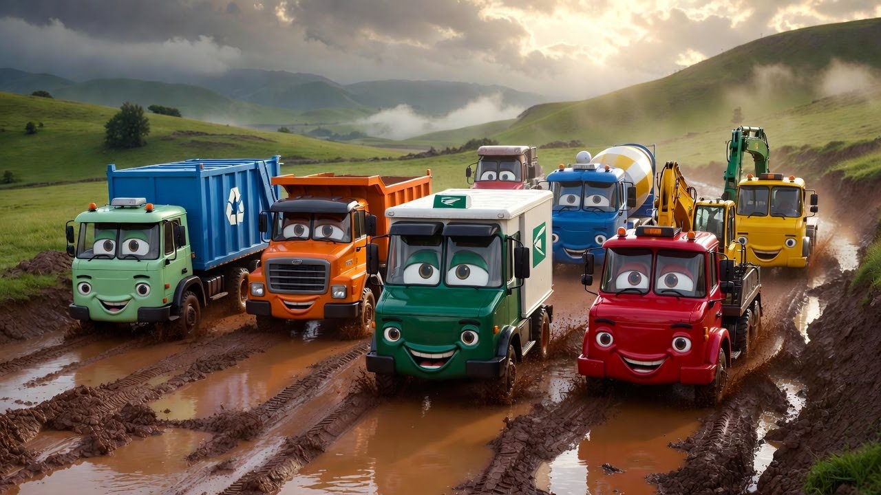 ENGLISH 8 - Police Car, Excavator, Concrete Mixer Truck, Ambulance, Fire Department, Bus #Truck #jcb