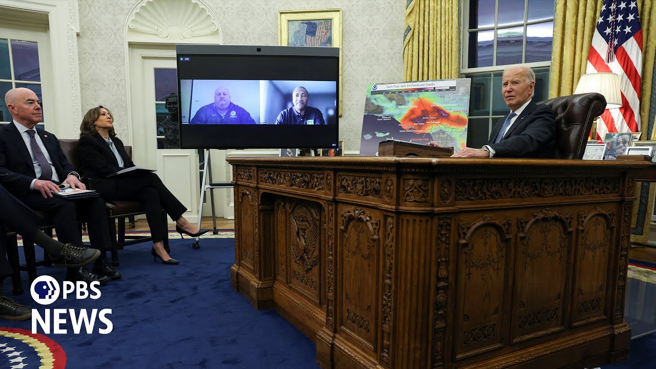 WATCH: Biden meets with White House officials to discuss federal response to Los Angeles fires