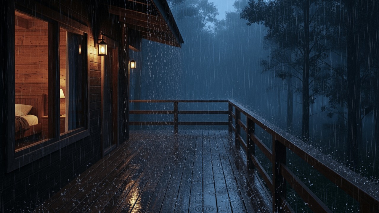 Rain Sound for Sleeping | Warm Cabin Lights & Soft Night Rain