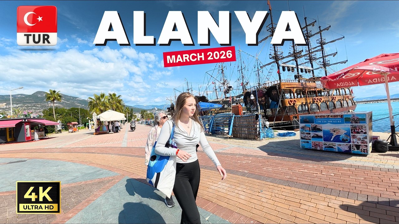 Alanya Turkey 4K Walking Tour Harbour & Red Tower | Antalya Turkiye | March 2026 [4K HD]