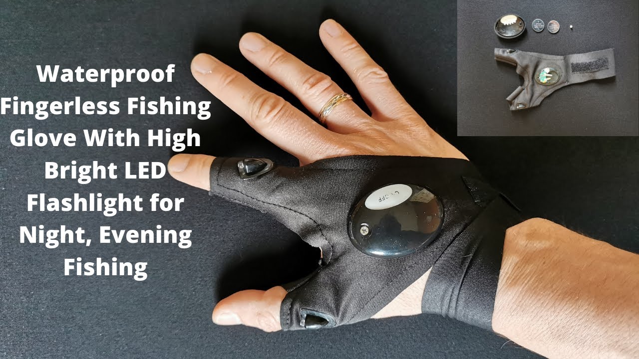 Waterproof Fingerless Fishing Glove With High Bright LED Flashlight for Night/Evening Fishing