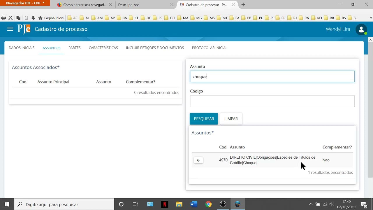 Aula 5 -  Protocolo de Petição Inicial no Tribunal de Justiça Federal.