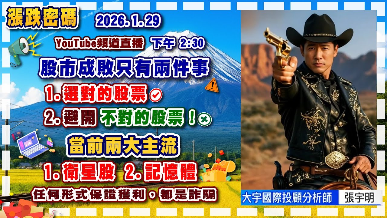 2026.1.29 張宇明台股解盤   股市成敗只有兩件事1.選對的股票2.避開不對的股票！當前兩大主流：1.衛星股2.記憶體【#張宇明分析師】