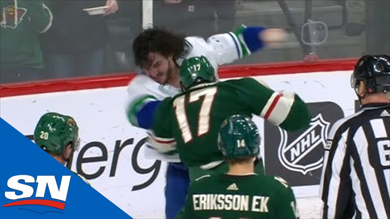 Marcus Foligno & Zack MacEwen Have A Heavy Weight Fight During Canucks Vs Wild Game