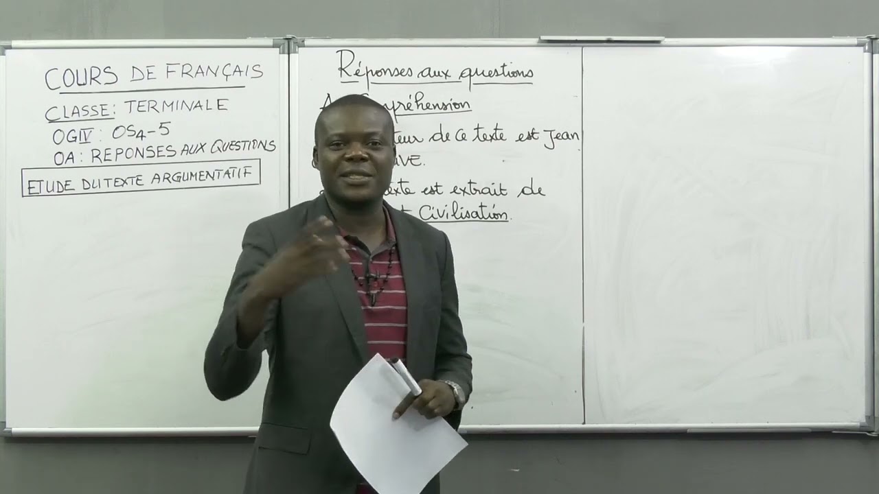 Cours de Français - Etude du Texte Argumentatif. Réponses aux Questions. Niveau Terminale