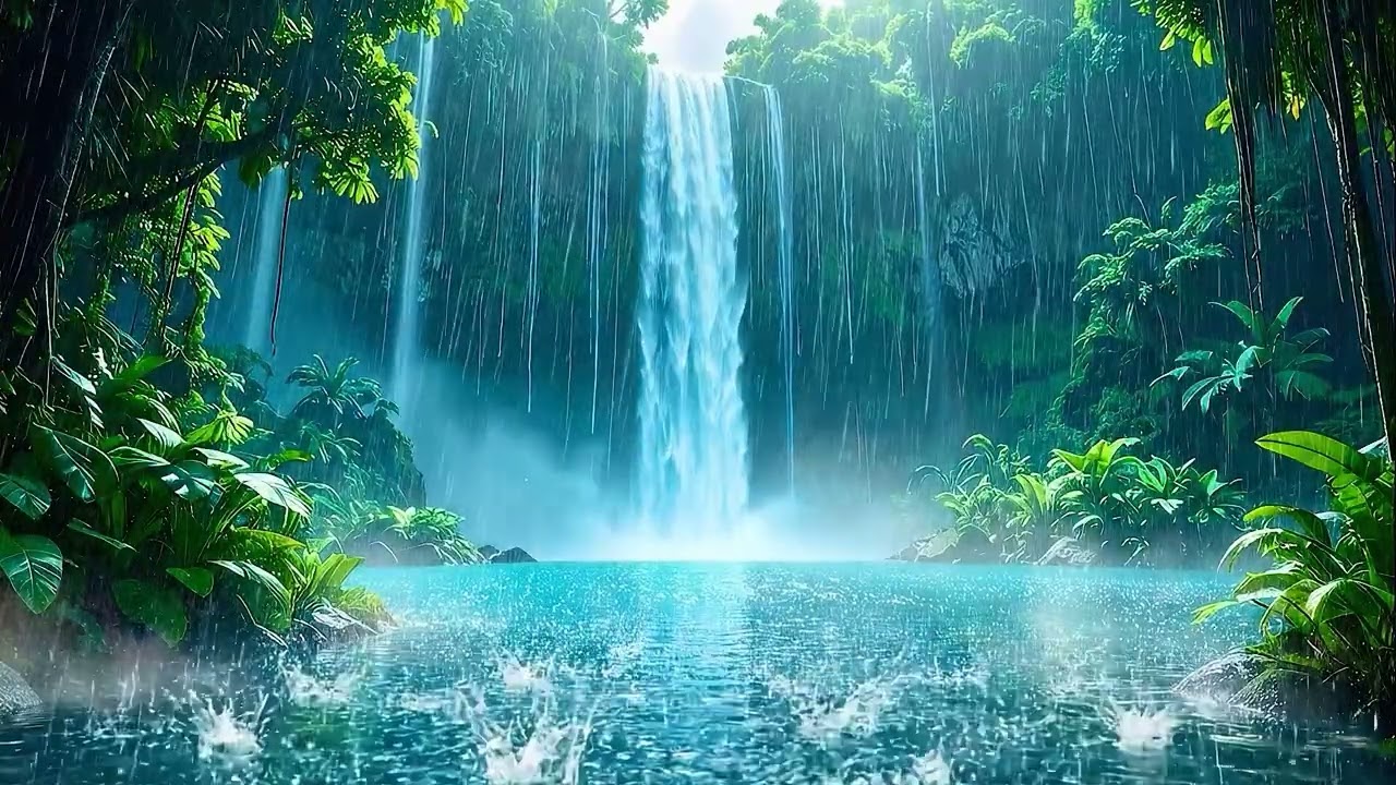 Raining Waterfall Oasis: 4 Hours of Deep Sleep & Relaxation Sounds (4K)