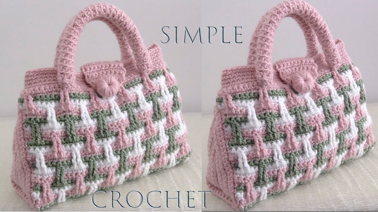 Bolso fácil a Crochet Punto Tricolor 3D en relieve tejido con ganchillo