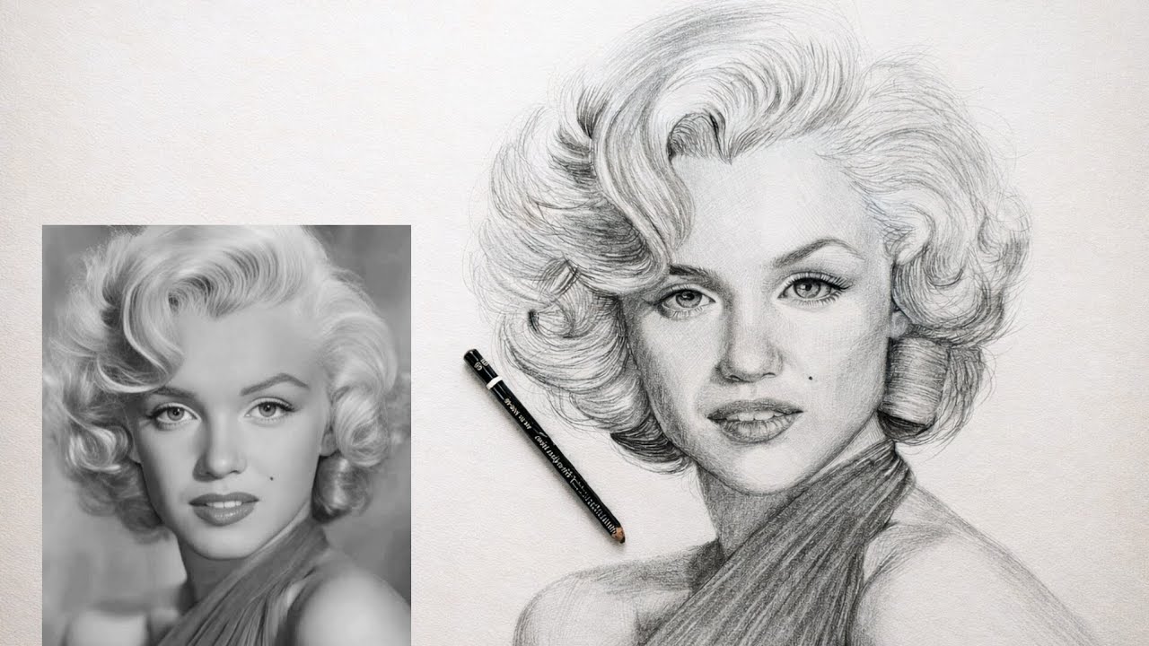 Realistic Marilyn Monroe Drawing Tutorial | Face Sketch Step by Step