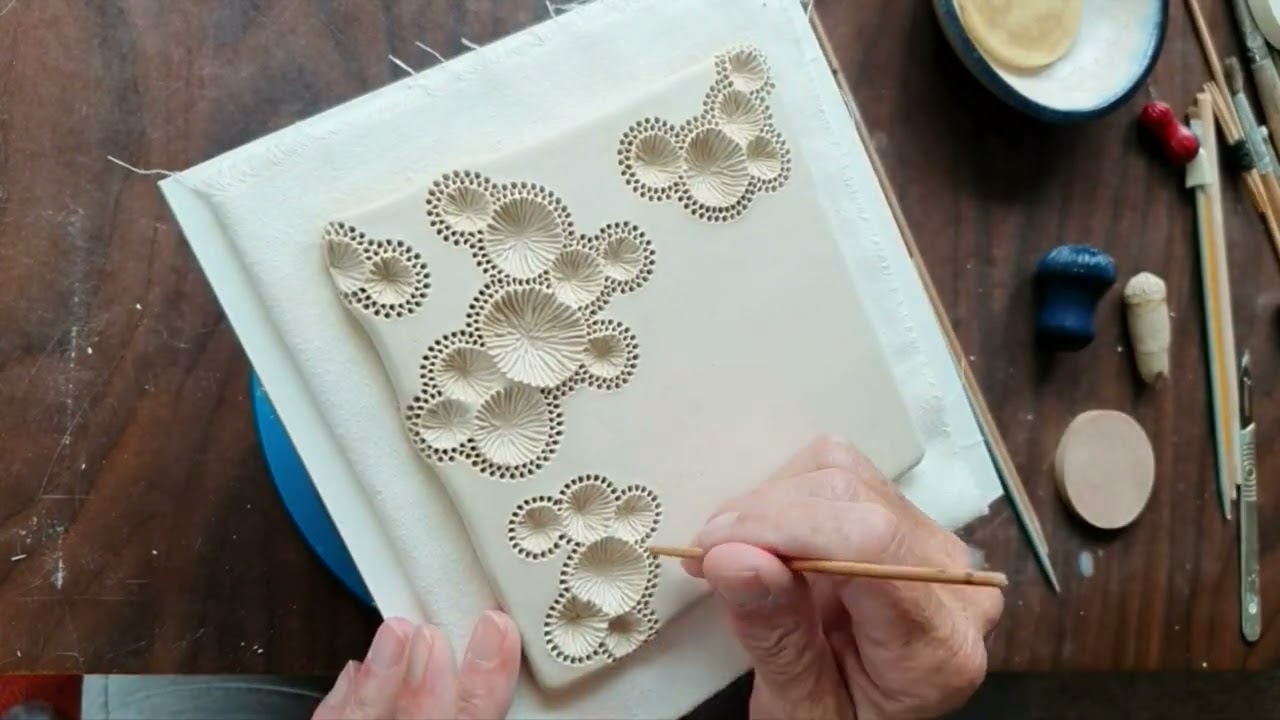 Making a decorative tile with porcelain paperclay.