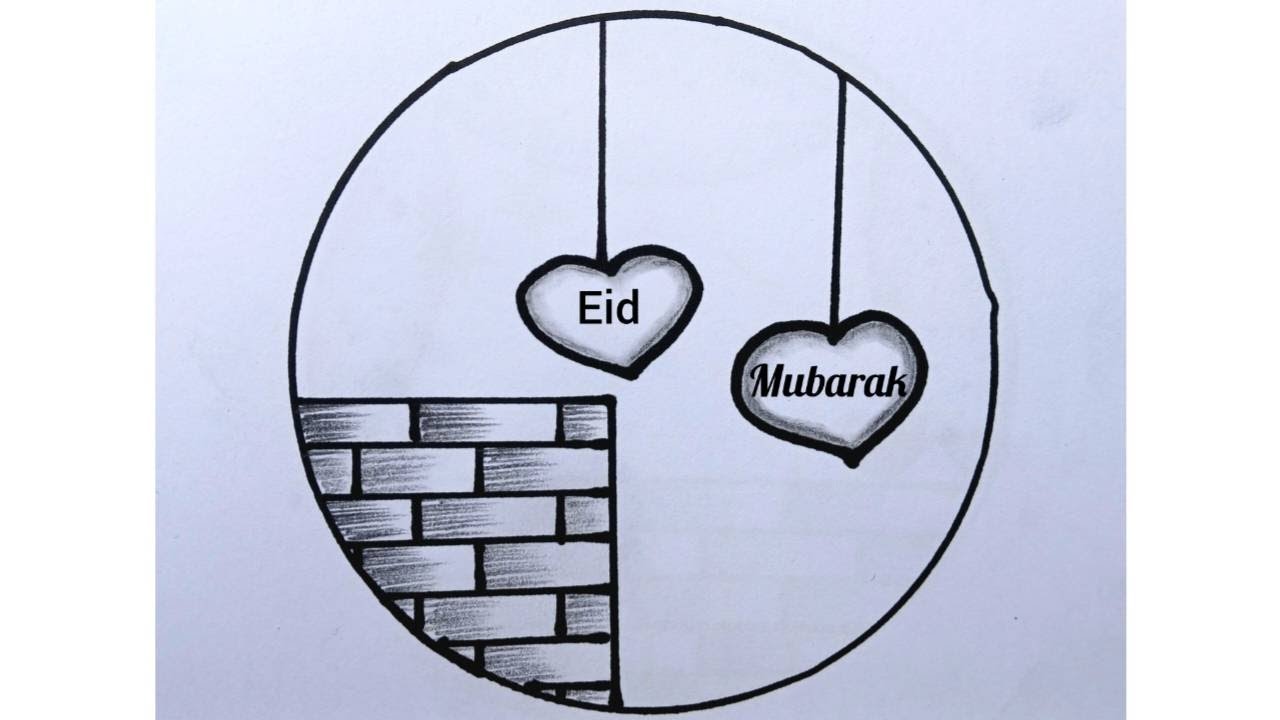 Eid Mubarak Drawing|Easy circle scenery drawing|Circle Art|Pencil Art