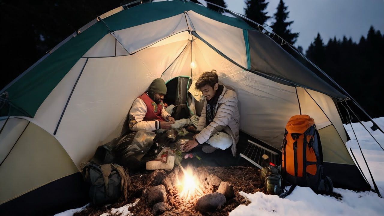  -4°C ❄️ mai camping krna ka challenge thoda mushkil hai 🥶⛄️