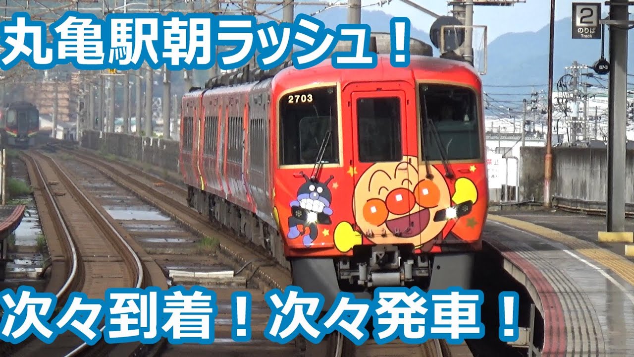 【四国一の過密区間！】予讃線 丸亀駅 最繁忙期の平日朝のラッシュ発着集【2700系南風しまんと・8000系モーニングEXP・6000系サンポート・7000系・7200系】