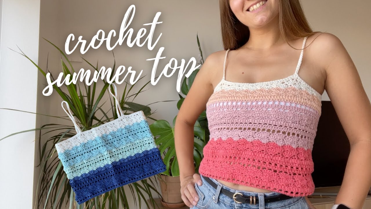 CROCHET SUMMER TOP FOR BEGINNERS | Multi-Stitch Pattern (Shell, Puff, DC) DIY Tee/Tank