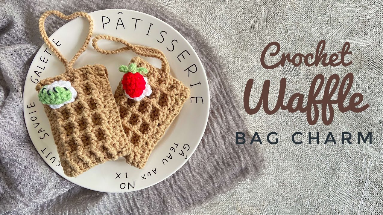 Crochet Waffle Bag Charm 🧇 (can be use as a pouch too!) | DIY Cute Card Wallet Ideas 🧇