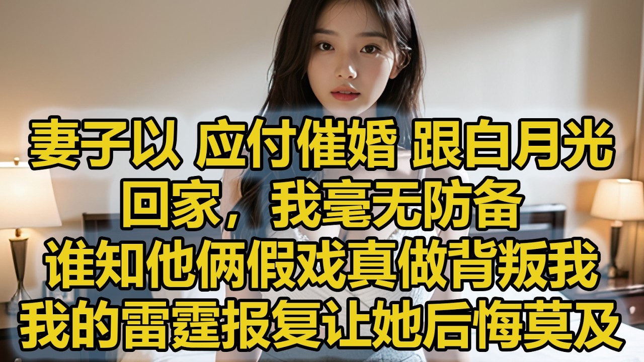妻子以 “应付催婚” 为由跟白月光回家，我毫无防备，谁知他俩假戏真做背叛我，我的雷霆报复让她哭疯后悔！