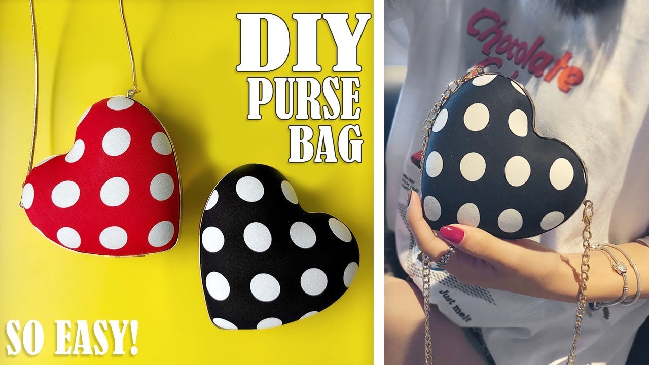 DIY HEART PURSE BAG TUTORIAL // Cute Dotted Mini Bag Design No Sew
