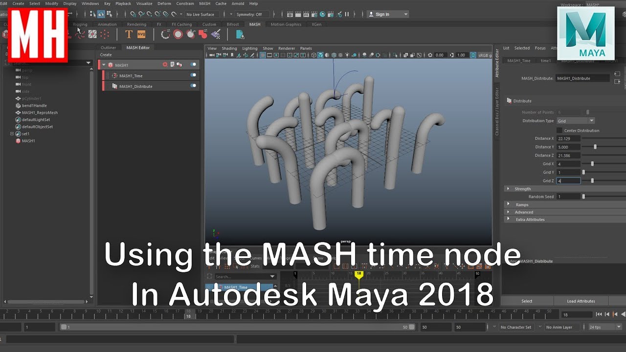 Using the Maya 2018 time node in MASH to create some cool ANIMATIONS !