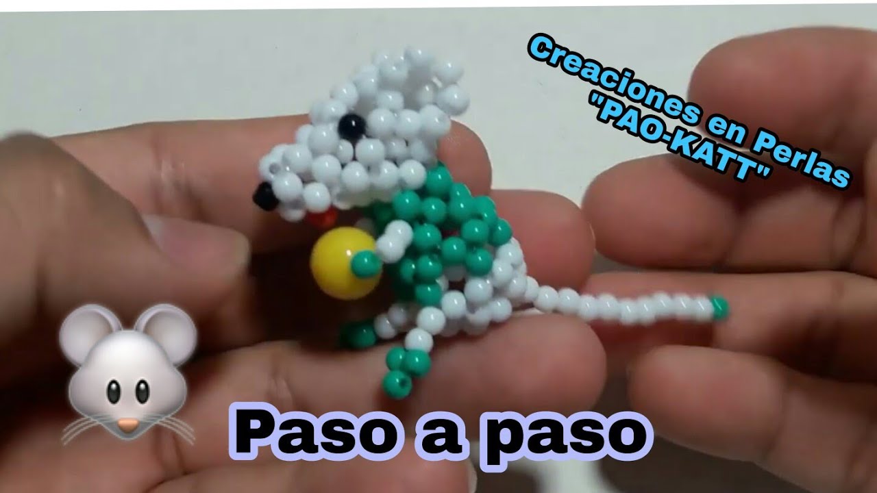 Ratón hecho con perlas o cuentas paso  a paso