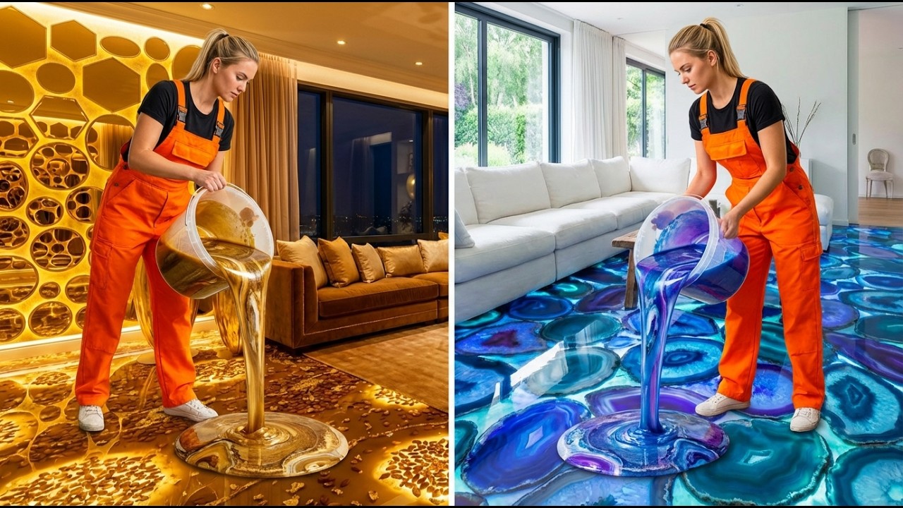 Raw to Wow: Agate Epoxy Floor & Glam Gold Interior Makeover | Cinematic Timelapse ASMR