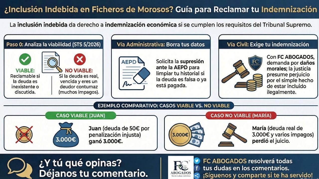 GUIA LEGAL de Cómo RECLAMAR la INCLUSIÓN INDEBIDA en FICHEROS de MOROSOS e INDEMNIZACIÓN de DAÑOS‼️
