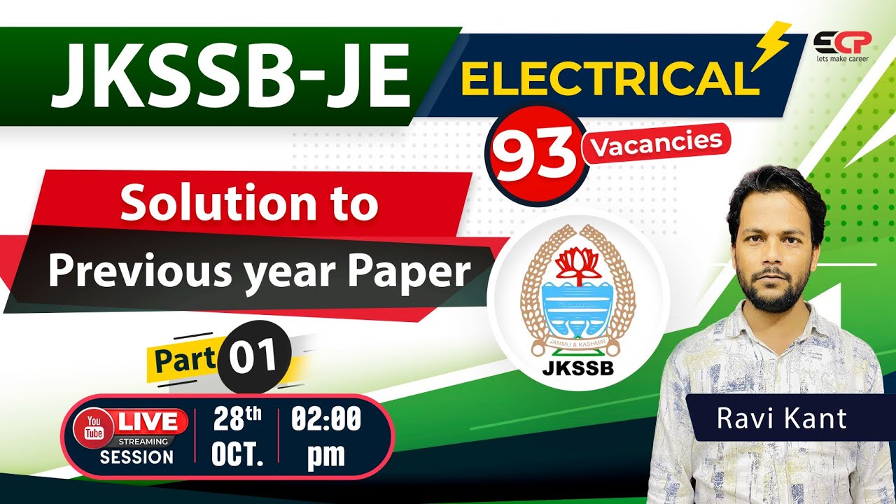 JKSSB JE Electrical (93 Vacancies) Exam Preparation | Solution to previous Paper | Live