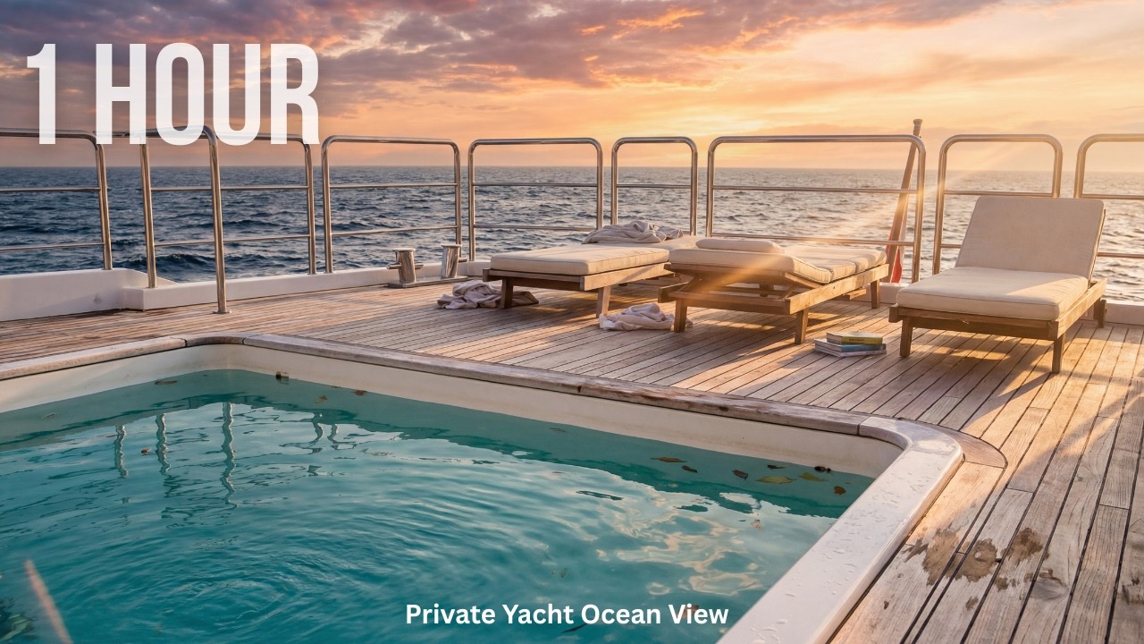 1 Hour Yacht Deck Sunset - Ocean Waves for Relaxation | 4K
