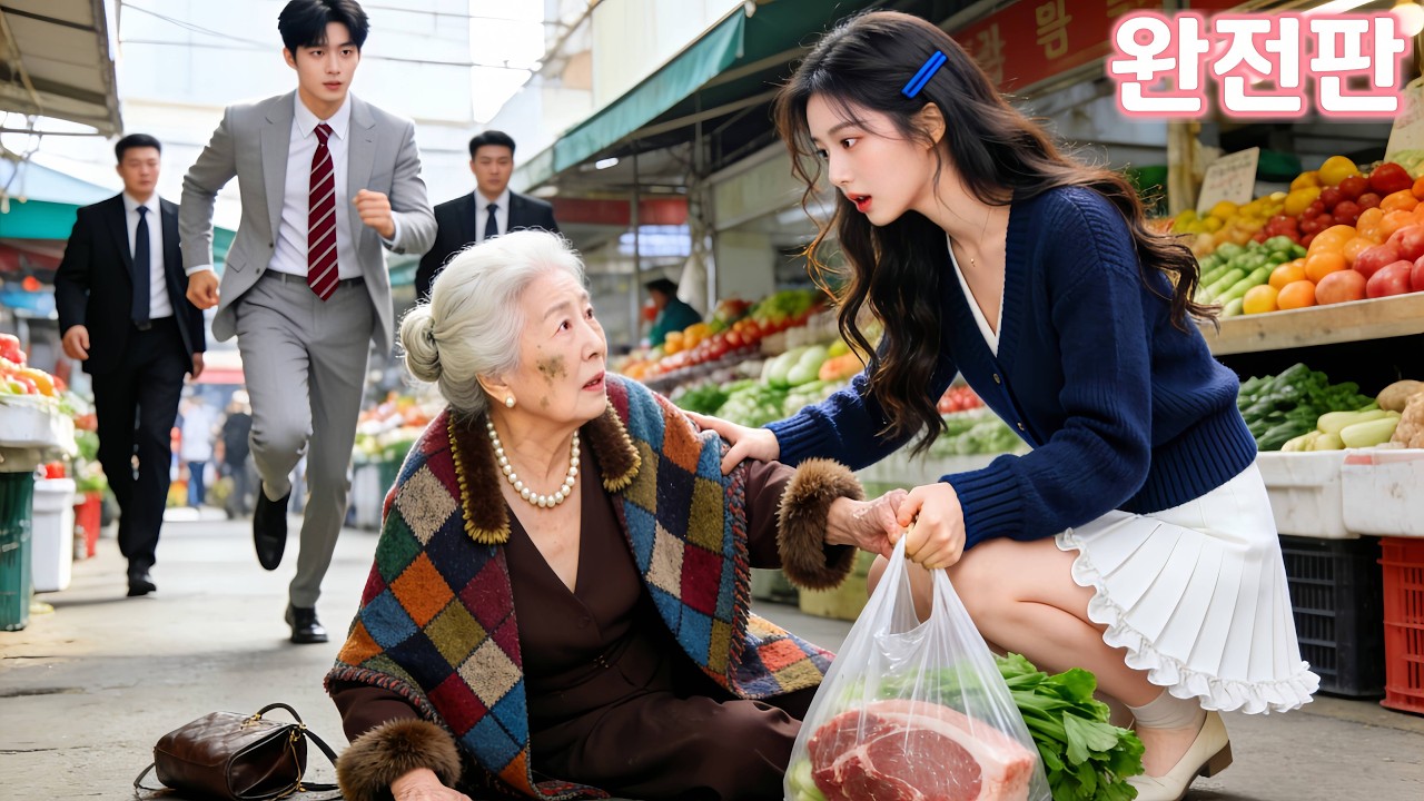 돼지고기 사려고 몰려든 사람들에 밀려 할머니가 쓰러졌다! 아무도 안 도왔는데 한 소녀만 도왔다! 알고 보니 재벌 CEO 할머니의 사랑 테스트?! CEO 첫눈에 반했다!