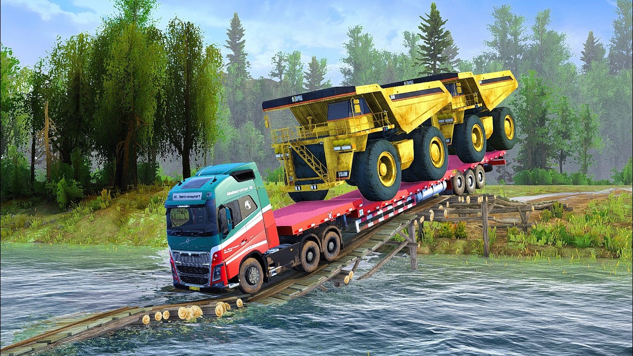 Massive Giant Mining Trucks Dominating a Dangerous, Nearly Collapsed Bridge