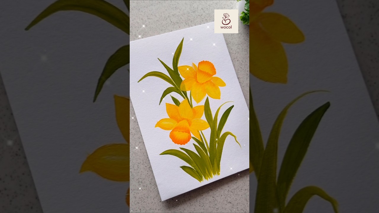 Daffodils in onestroke | flower painting | acrylic painting #wocol