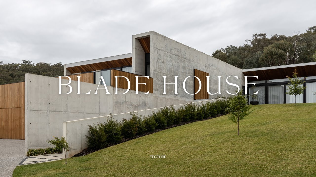 Минимализм и чистые линии дизайна дома с композицией из бетонных лезвий