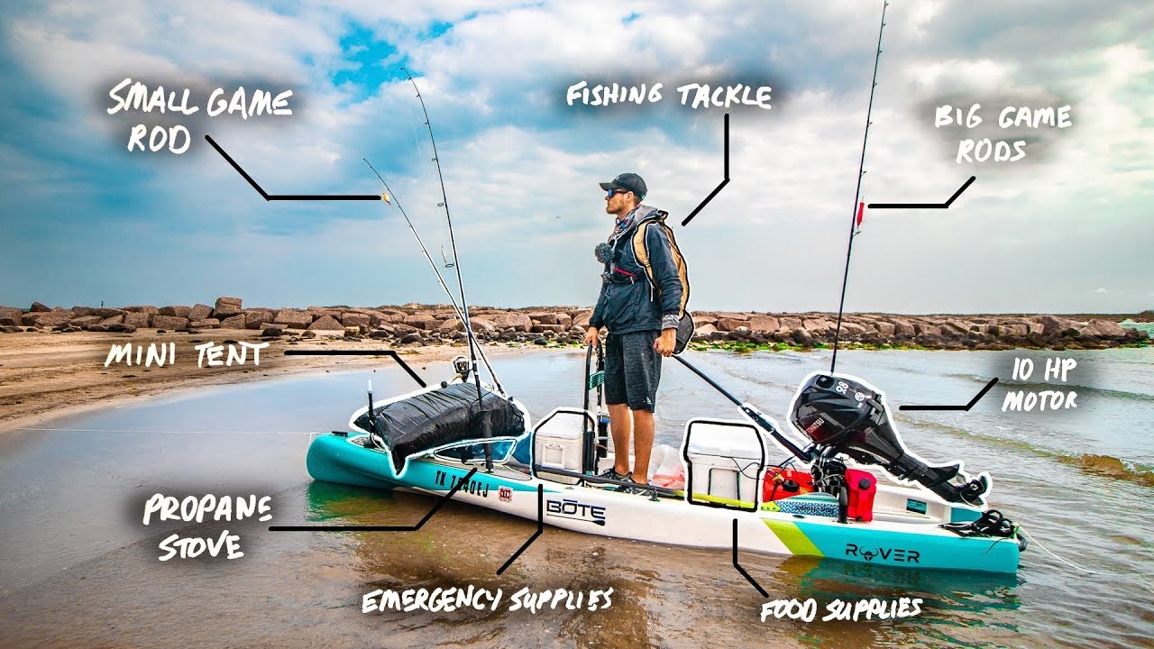 mini-boat loaded down for overnight island jetty fishing adventure