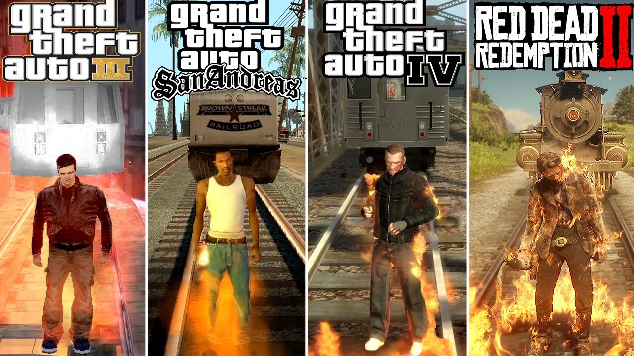 Getting Hit By Train on Fire in Rockstar Games 1997 - 2024