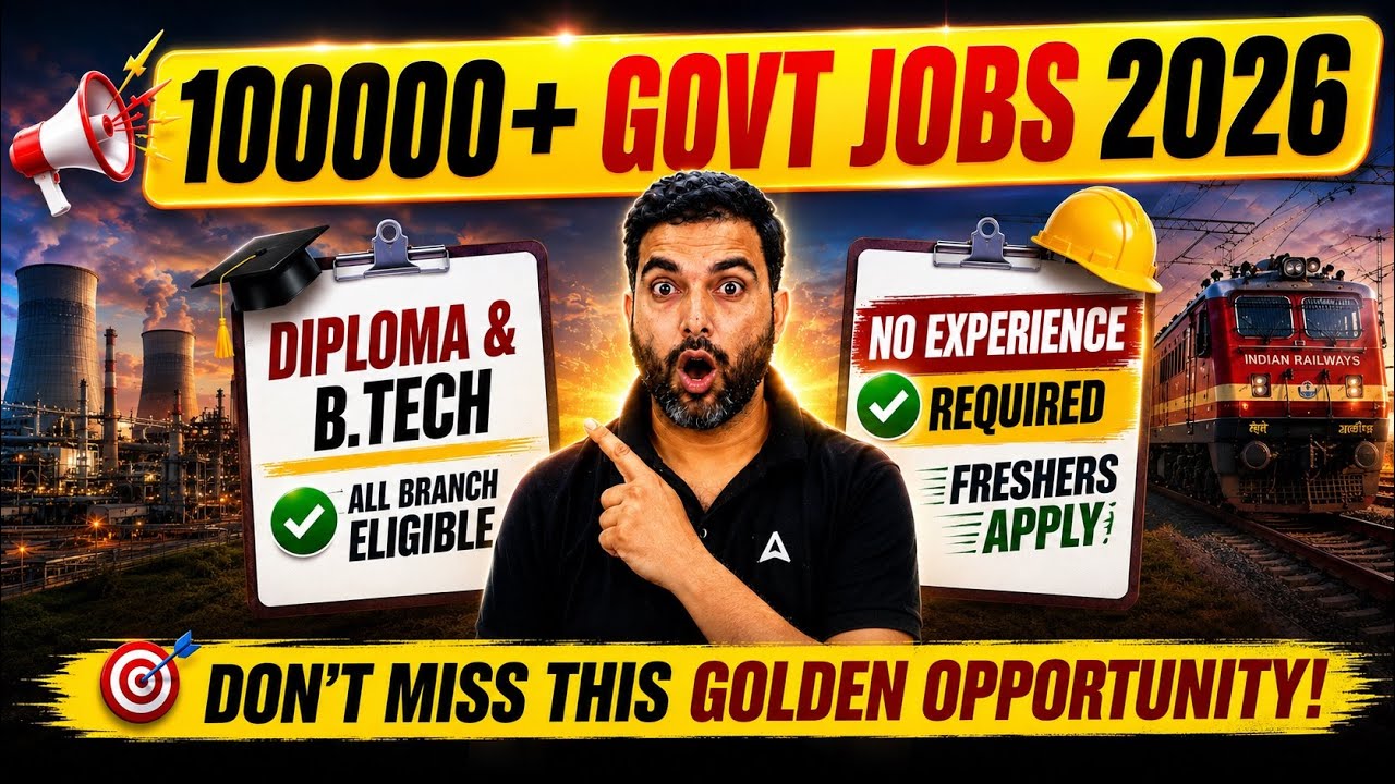 Government Jobs for Diploma & B.Tech 2026 | 1 Lakh+ Govt Jobs | Freshers Jobs 2026 | By RK Sir