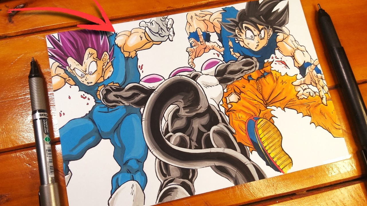 Cómo dibujar a Goku Instinct y Vegeta Ego vs Frieza Black