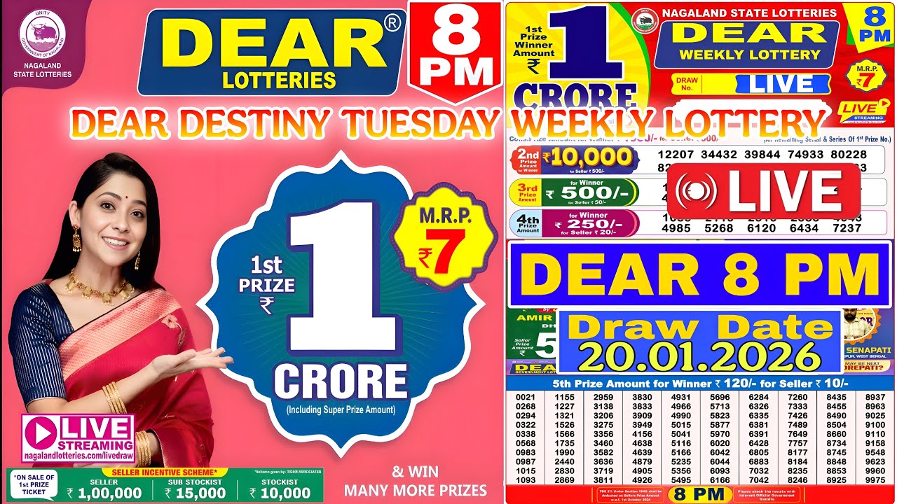 DEAR DESTINY TUESDAY WEEKLY LOTTERY DRAW DATE 20.01.2026 | 8 PM ONWARDS | NAGALAND LOTTERY LIVE