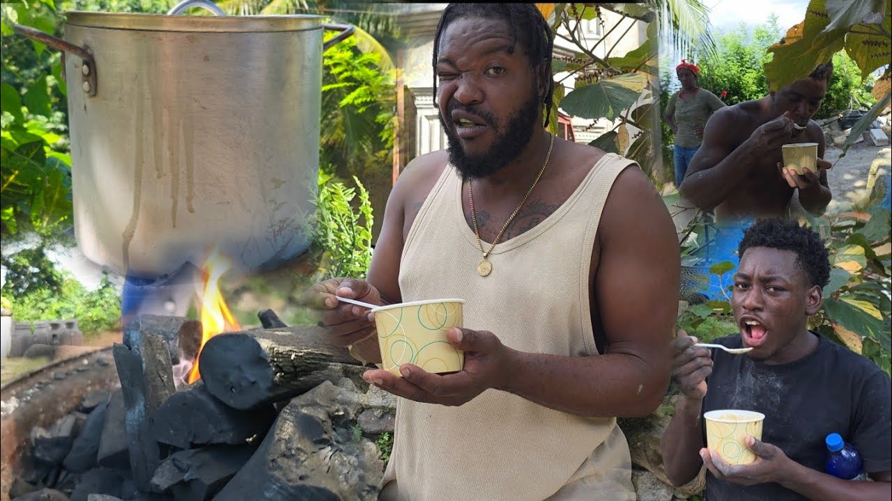 We need help to drink off this big pot of pepper pot peas soup | Jamaica nice | food sweet !!